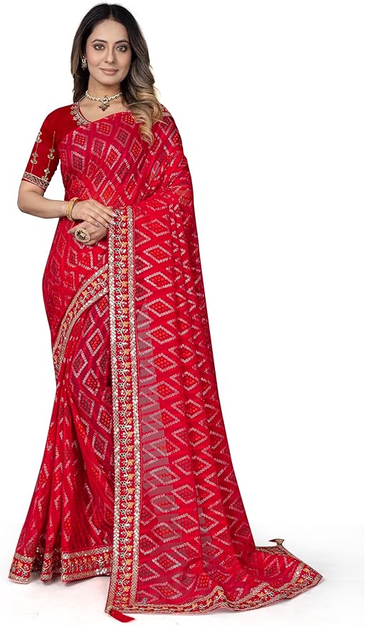 Art Silk Saree for Women Printed Indian Sari with Unstitched Blouse Georgette Saree With Unstitched Blouse