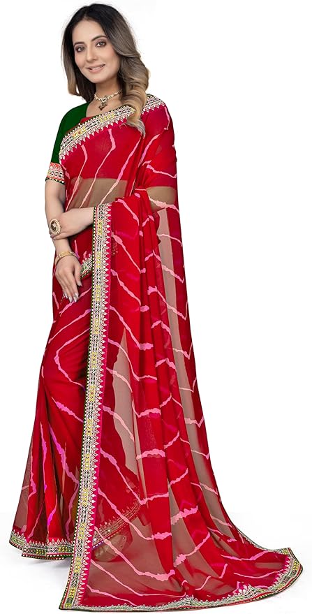 Art Silk Saree for Women Printed Indian Sari with Unstitched Blouse Georgette Saree With Unstitched Blouse