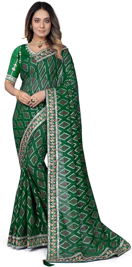 Art Silk Saree for Women Printed Indian Sari with Unstitched Blouse Georgette Saree With Unstitched Blouse