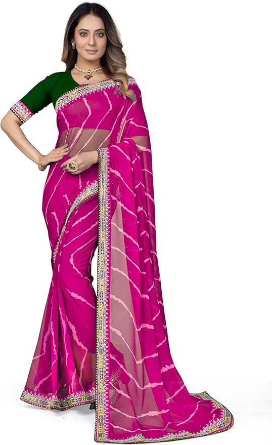 Art Silk Saree for Women Printed Indian Sari with Unstitched Blouse Georgette Saree With Unstitched Blouse
