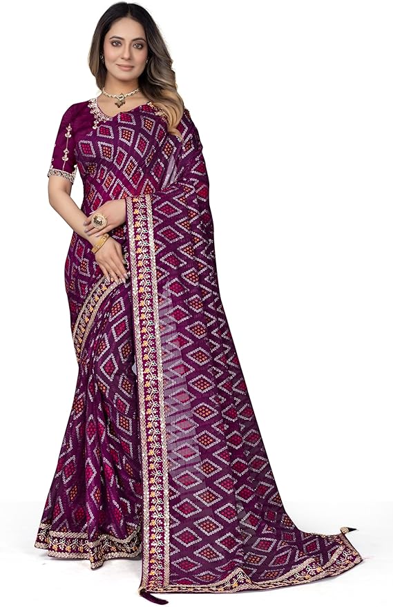 Art Silk Saree for Women Printed Indian Sari with Unstitched Blouse Georgette Saree With Unstitched Blouse